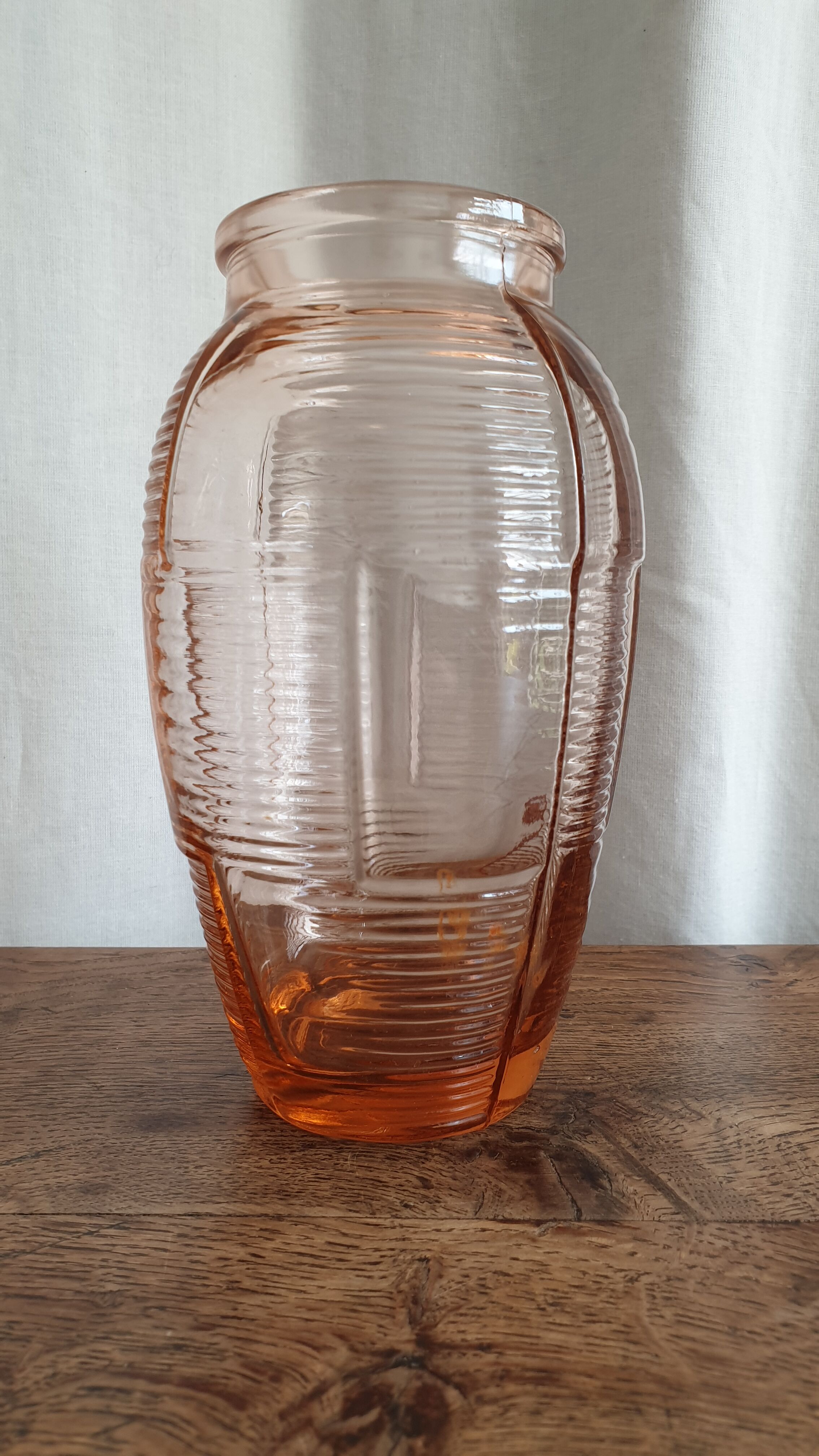 Art deco rosé molded glass vase