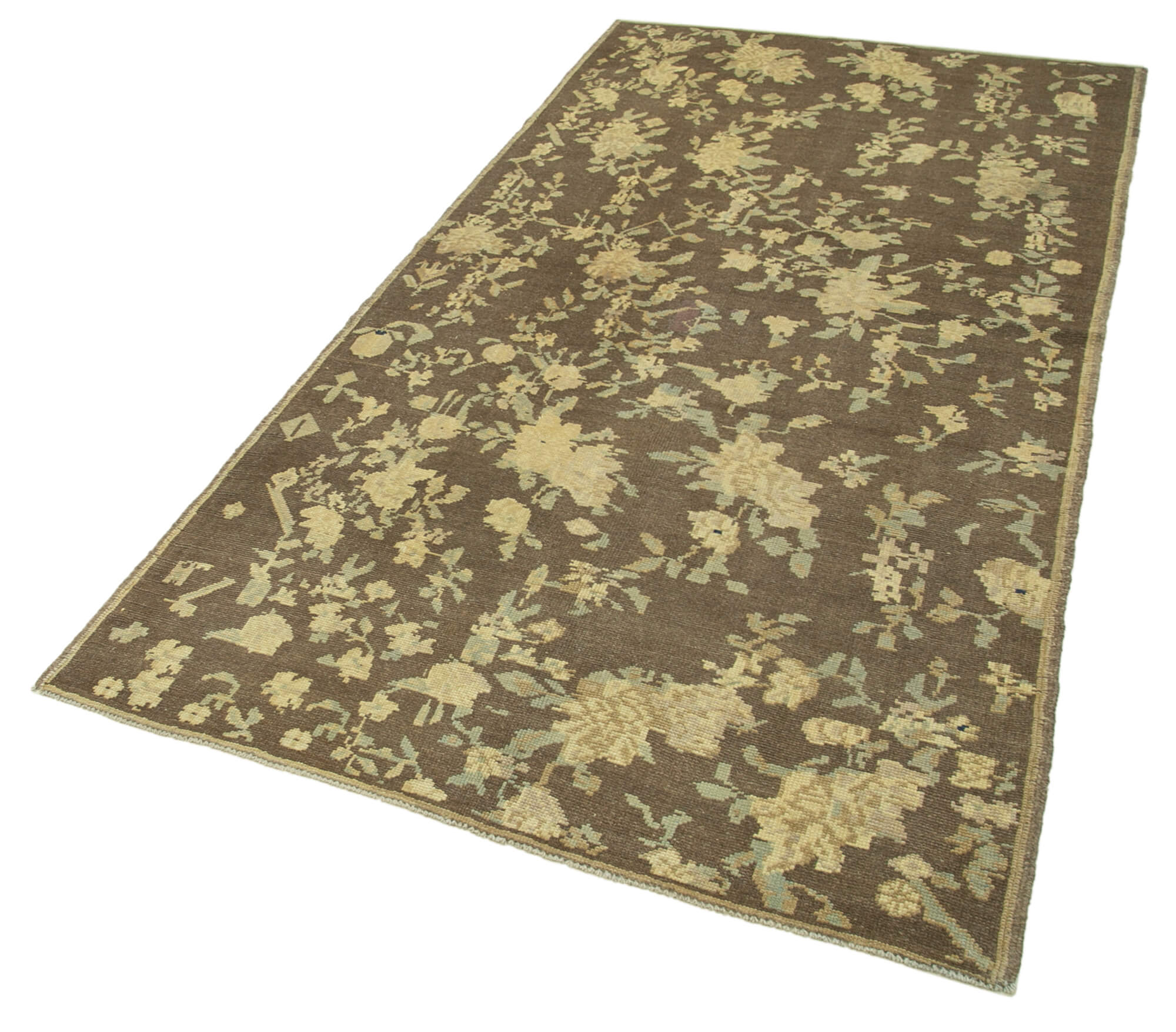 1950s hand-knotted rustic turkish beige carpet 125 cm x 244 cm
