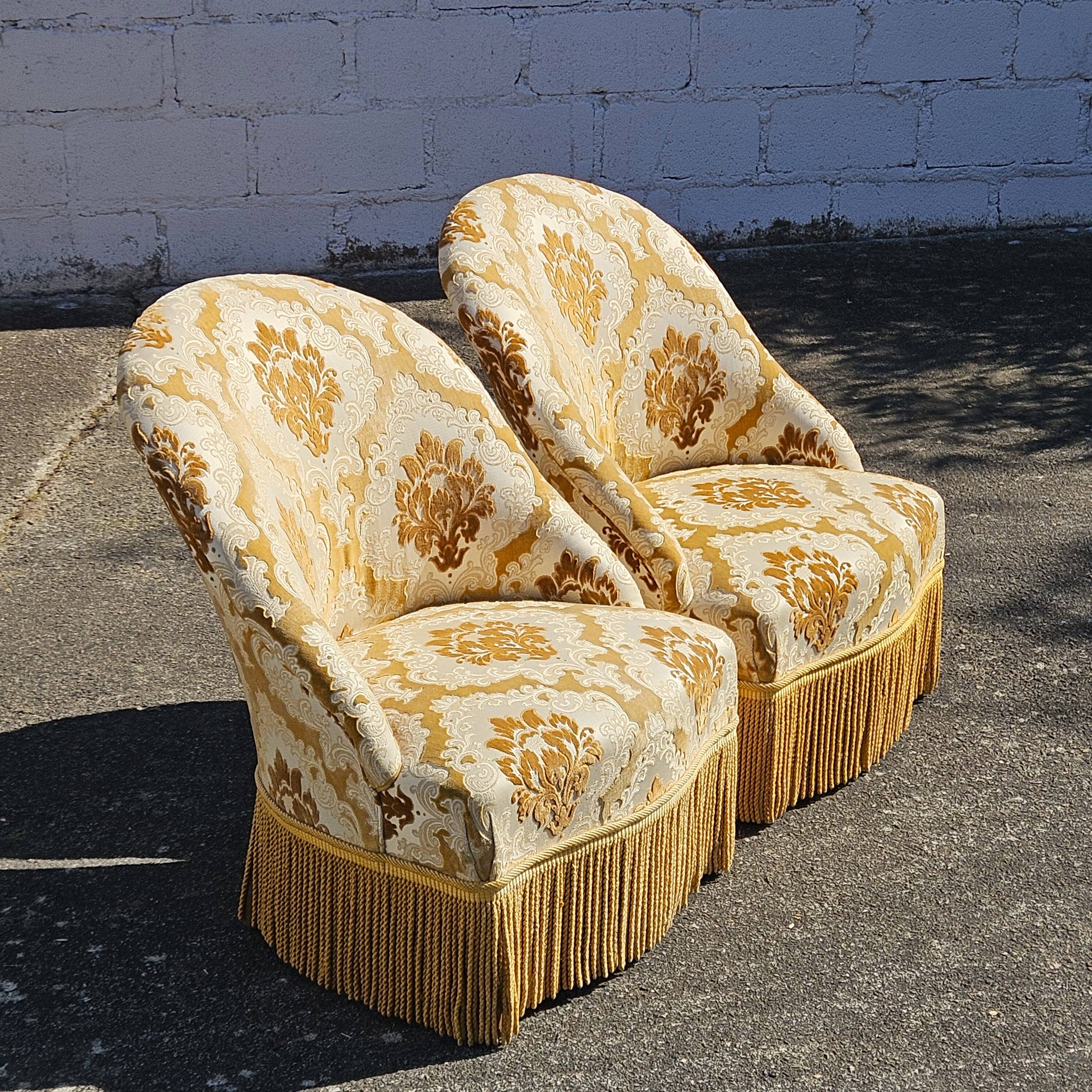 2 French Vintage Crapaud Seater-golden beige Cocktail Chairs 60s