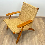 Pair of Scandinavian armchairs in woven solid teak.