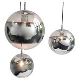 Set de 3 lampes à suspension globe en verre miroir, 1960s