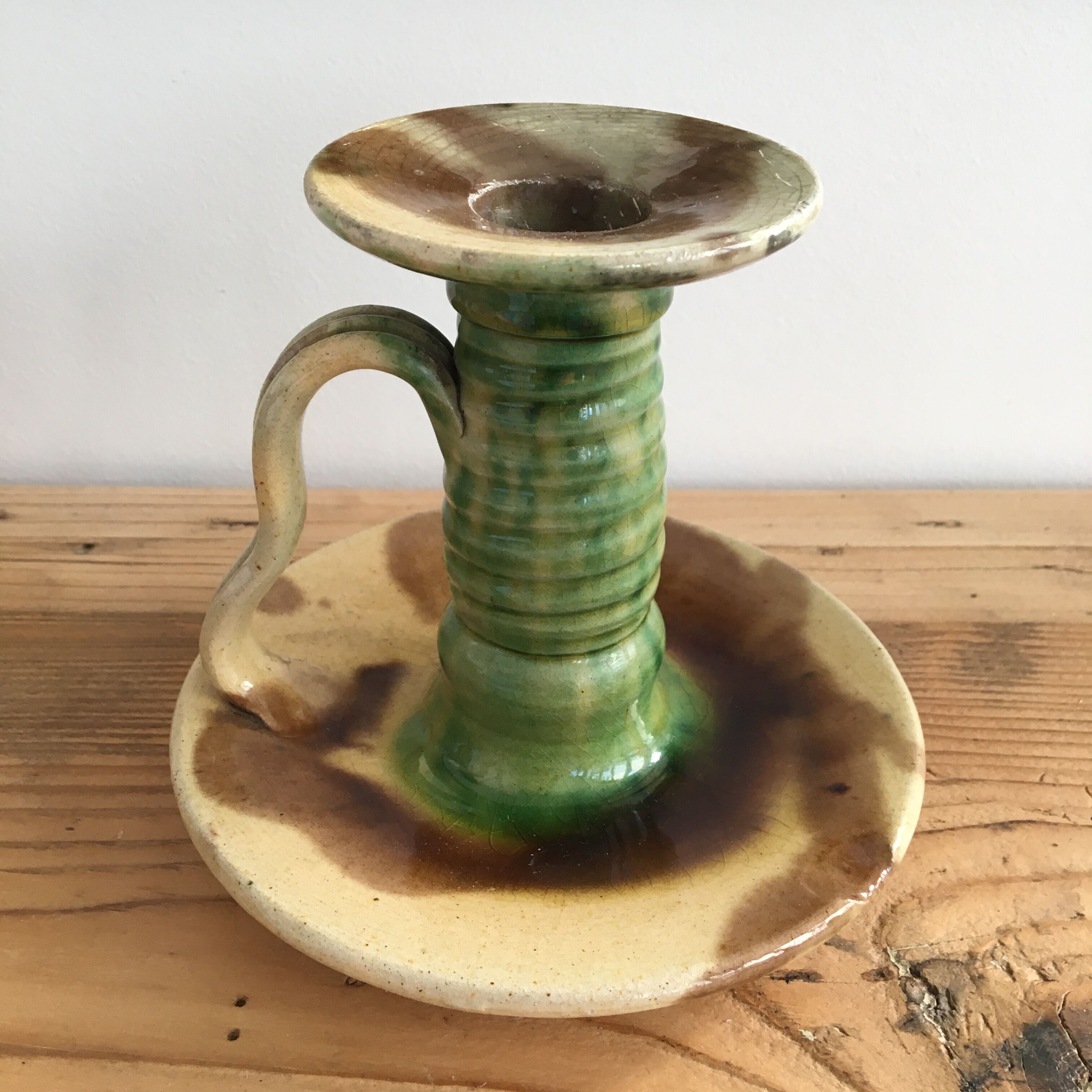 Glazed ceramic candle holder signed plato 50s