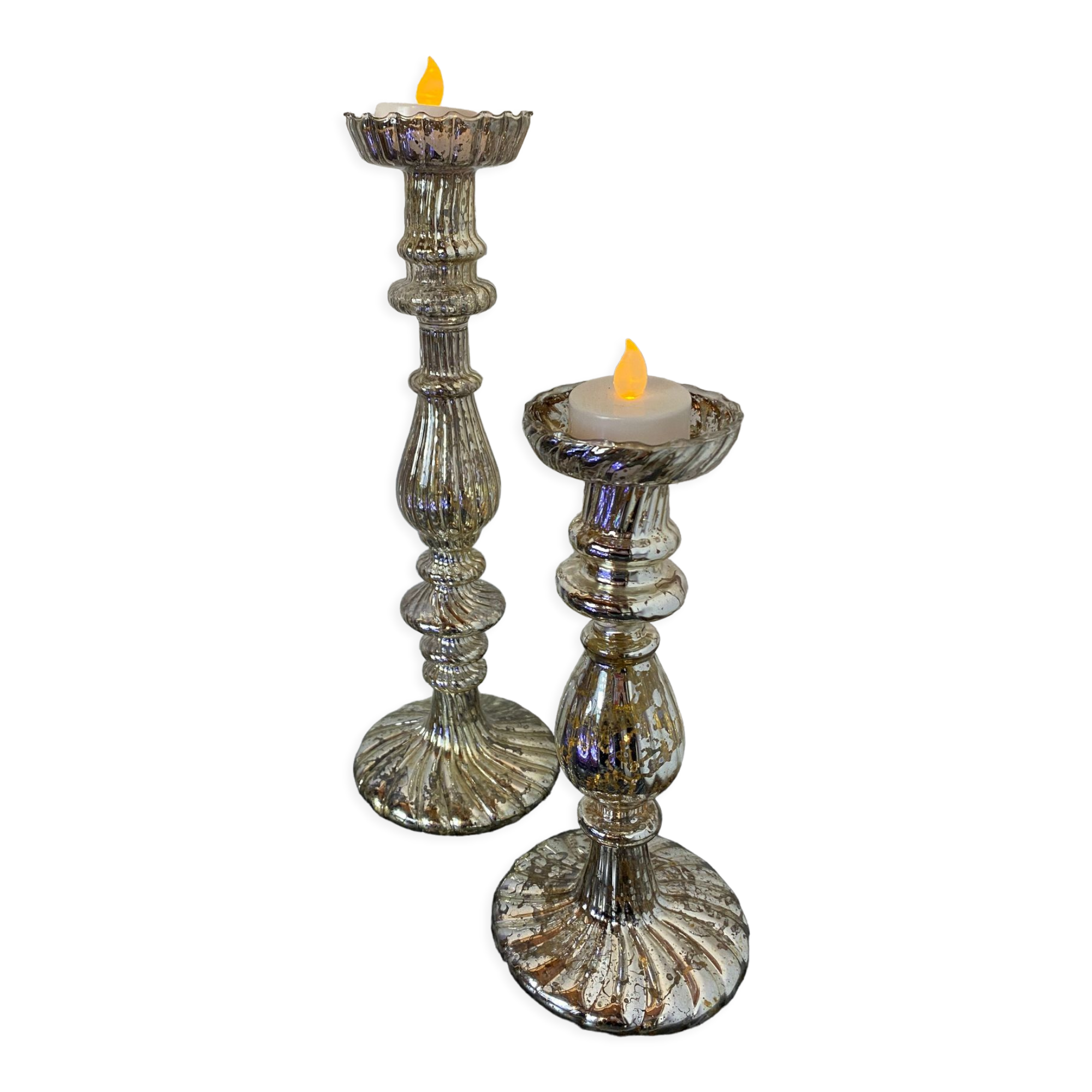 Set of 2 mercurized glass candle holders
