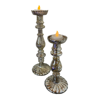 Lot de 2 bougeoirs en verre mercurisé