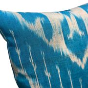 Silk Ikat Square Cushion Cover, Sky Blue Vintage Abraj, Handwoven, 16x16