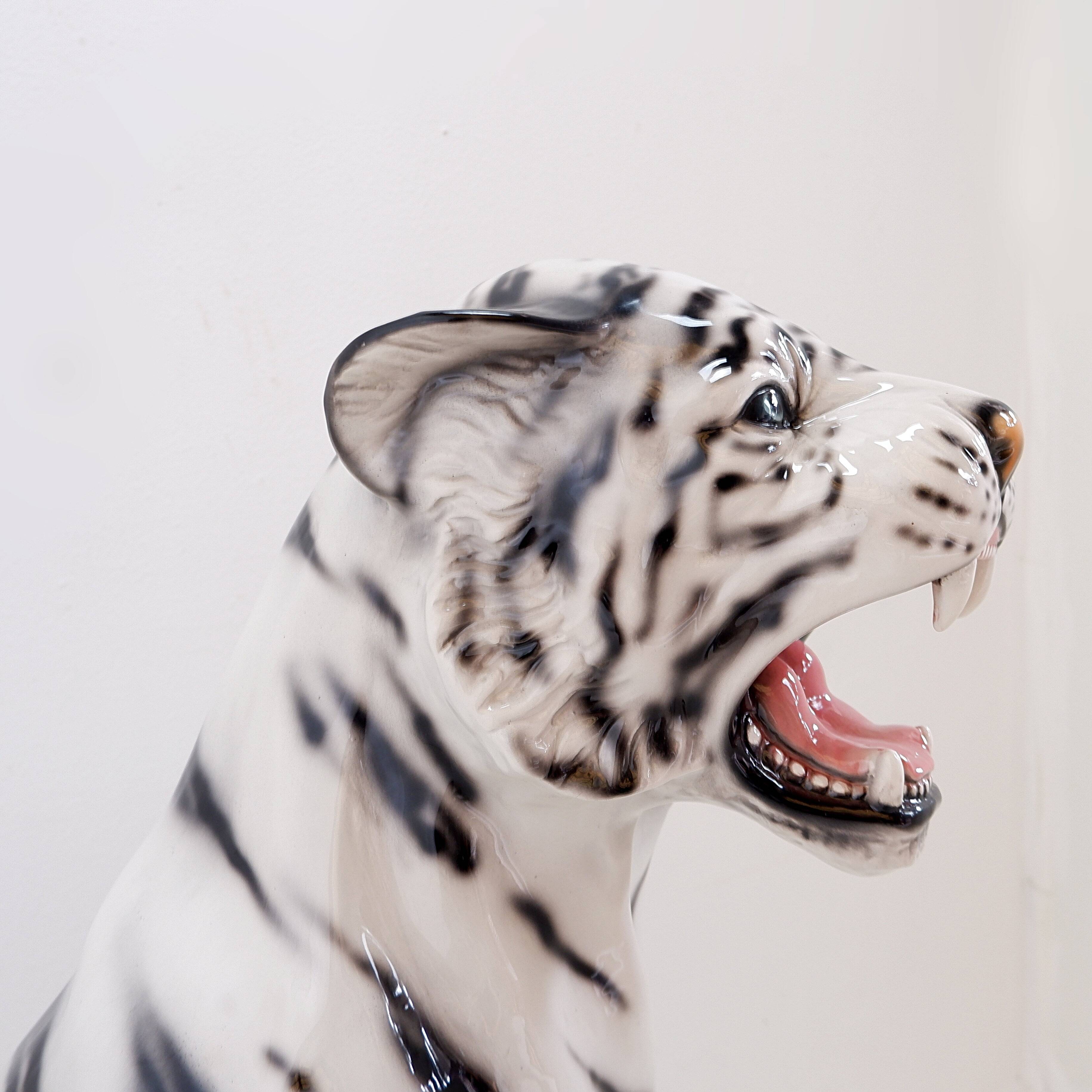 White ceramic tiger - Ceramiche Boxer, Italy