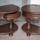 Pair of rounded wooden bedside tables, bedside table, end table.