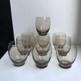 Set of 9 design art deco smoked glass water glasses 30s