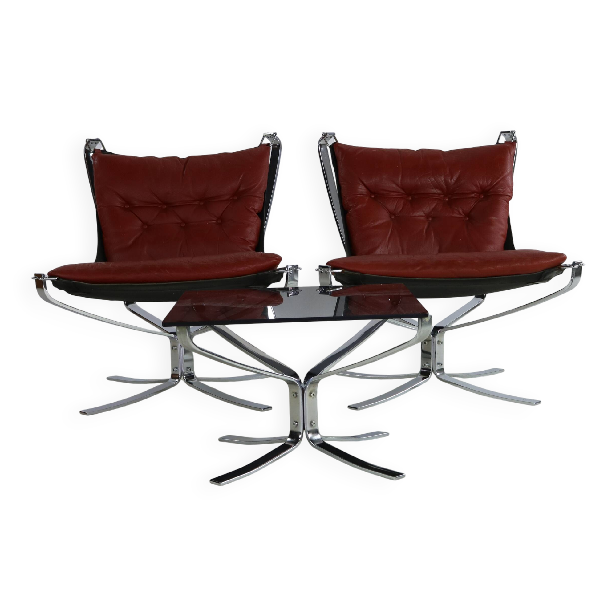 Seventies design special chromed metal Falcon chairs and table by Sigurd Re