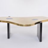 Etched Brass coffee table with Agathe Stones in the style of Lova Creation