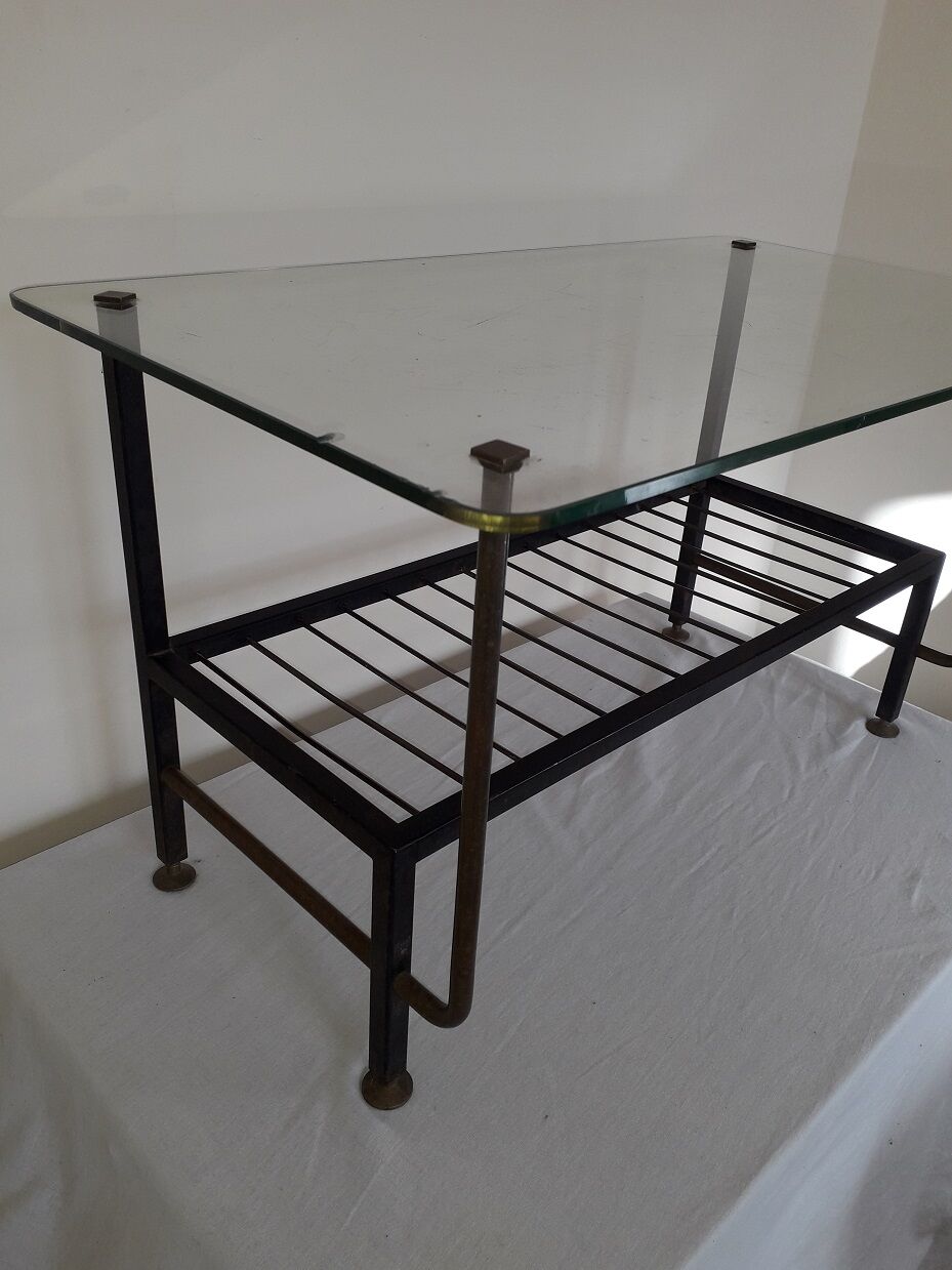 60's design metal and glass coffee table