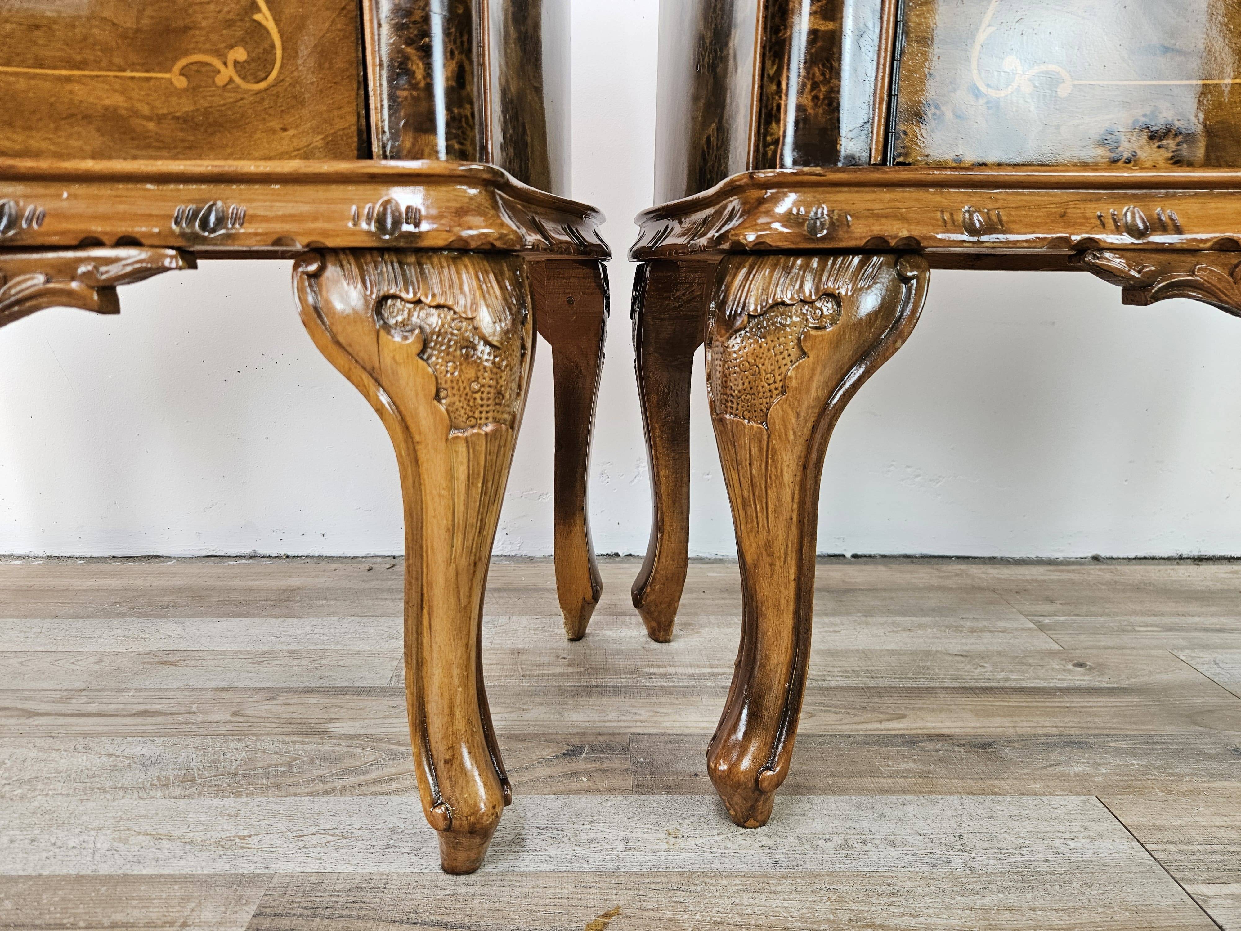 1950s Chippendale bedside tables with black glass