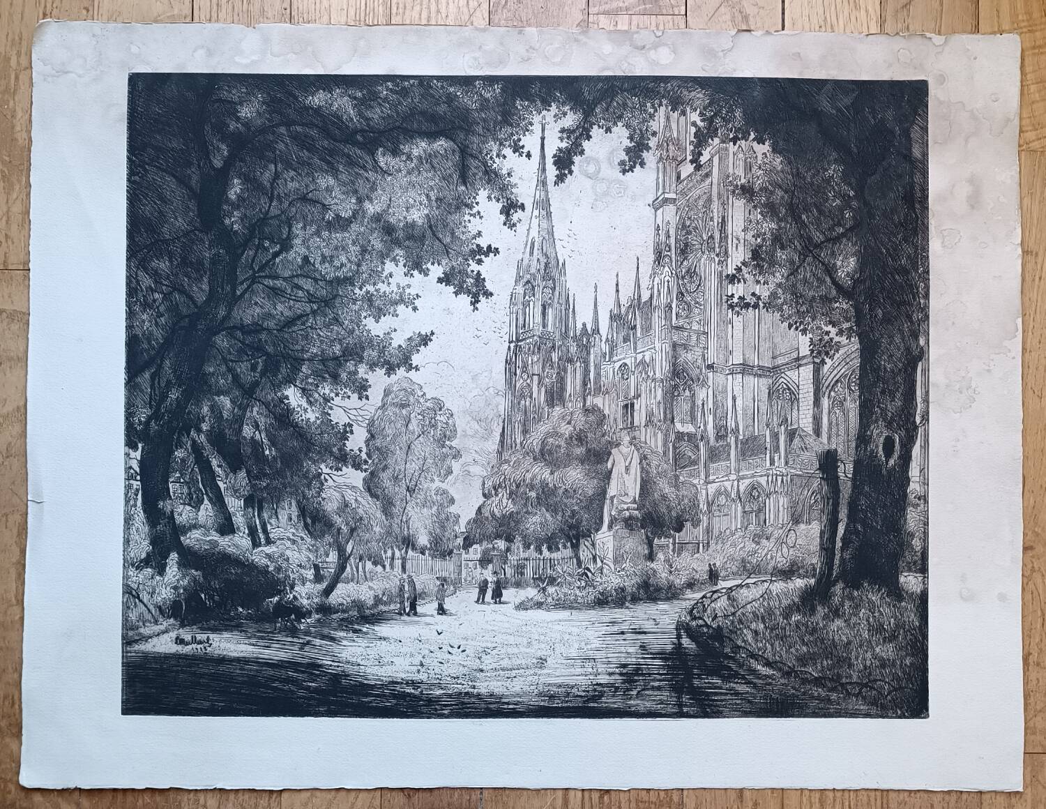 Etching of the Abbey Church of Saint-Ouen in Rouen