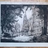 Etching of the Abbey Church of Saint-Ouen in Rouen