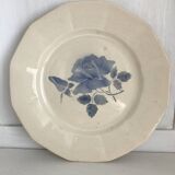 Set of 11 Digoin flat plates, blue rose patterns