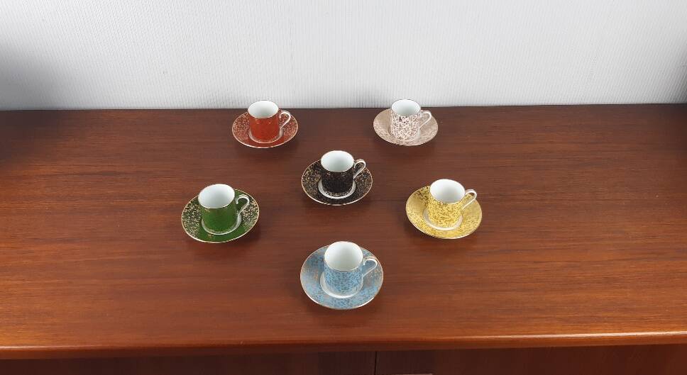 Set of 6 Art Deco coffee cups Lanternier Limoges