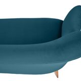 Canapé 3 places en velours allemand, années 1960, bleu océan, restauré