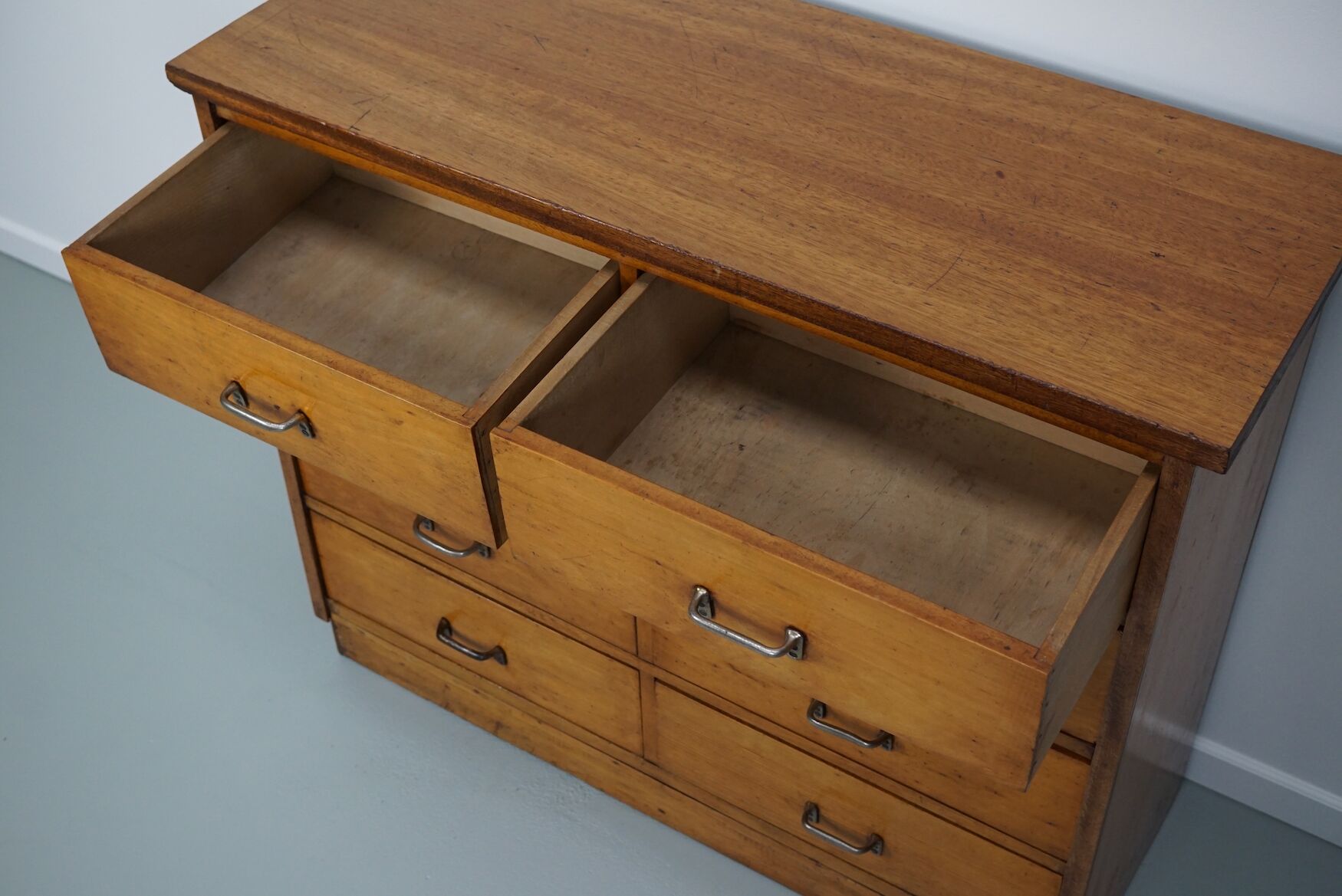 Dutch Industrial Beech Apothecary Cabinet, Mid-20th Century