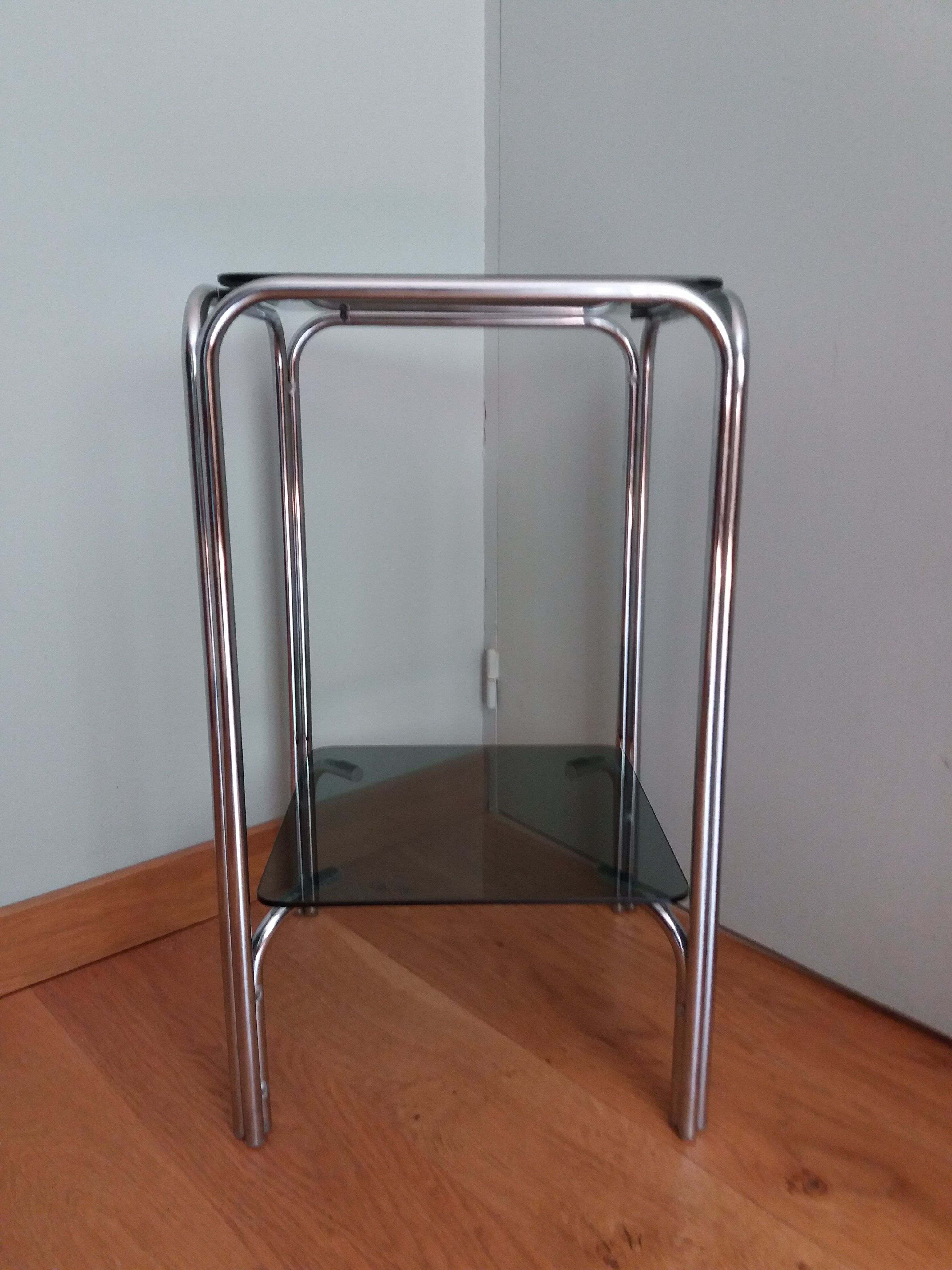 Console end table in chrome metal and smoked glass Space Age