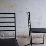 Set of 4 Black Steel Dining Chairs with Black Faux-Leather Seats — Minimalist Geometric Design