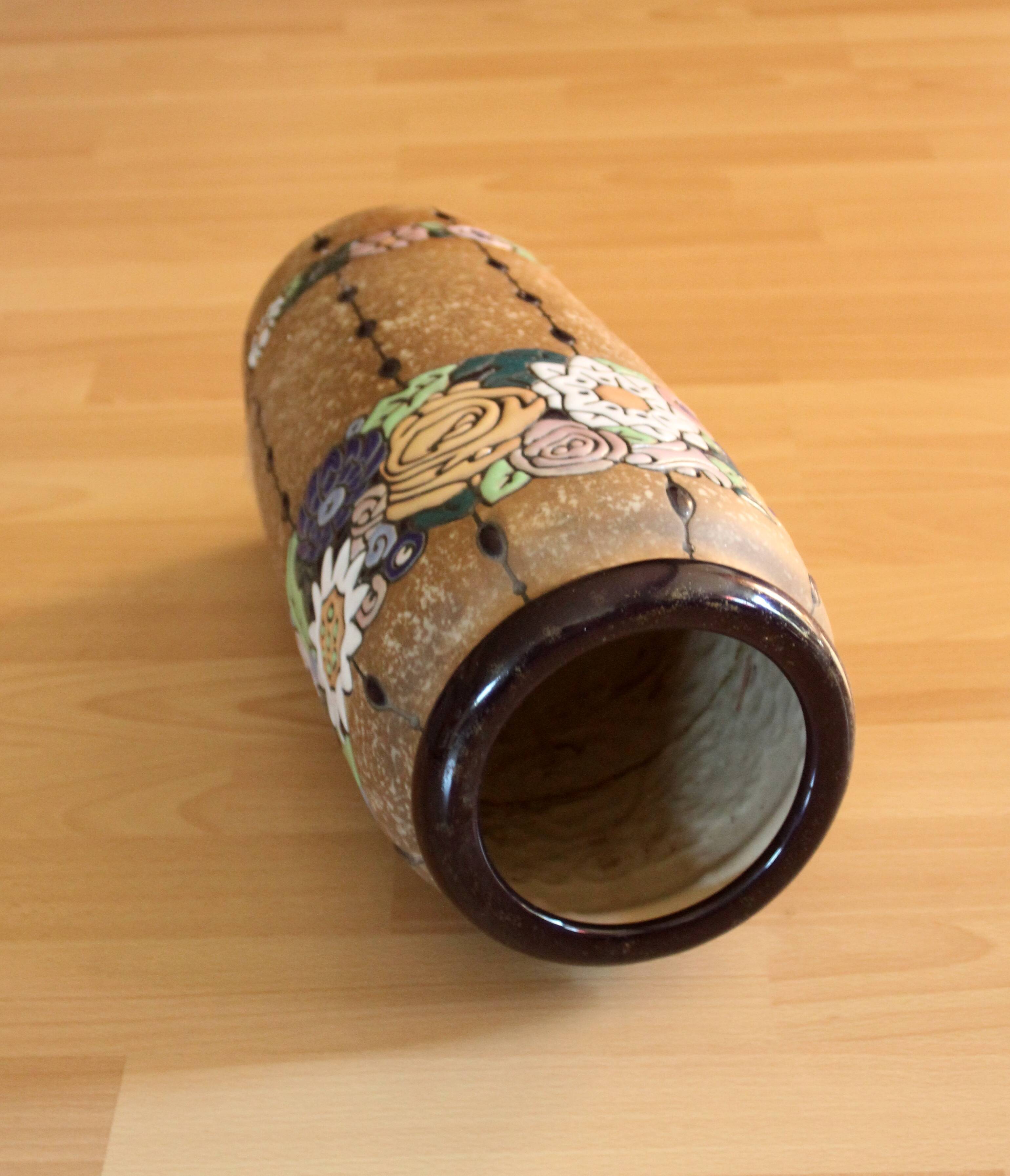 Handmade marked ceramic floor vase, vintage from the 70s