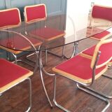 Vintage dining table glass and chrome 1970