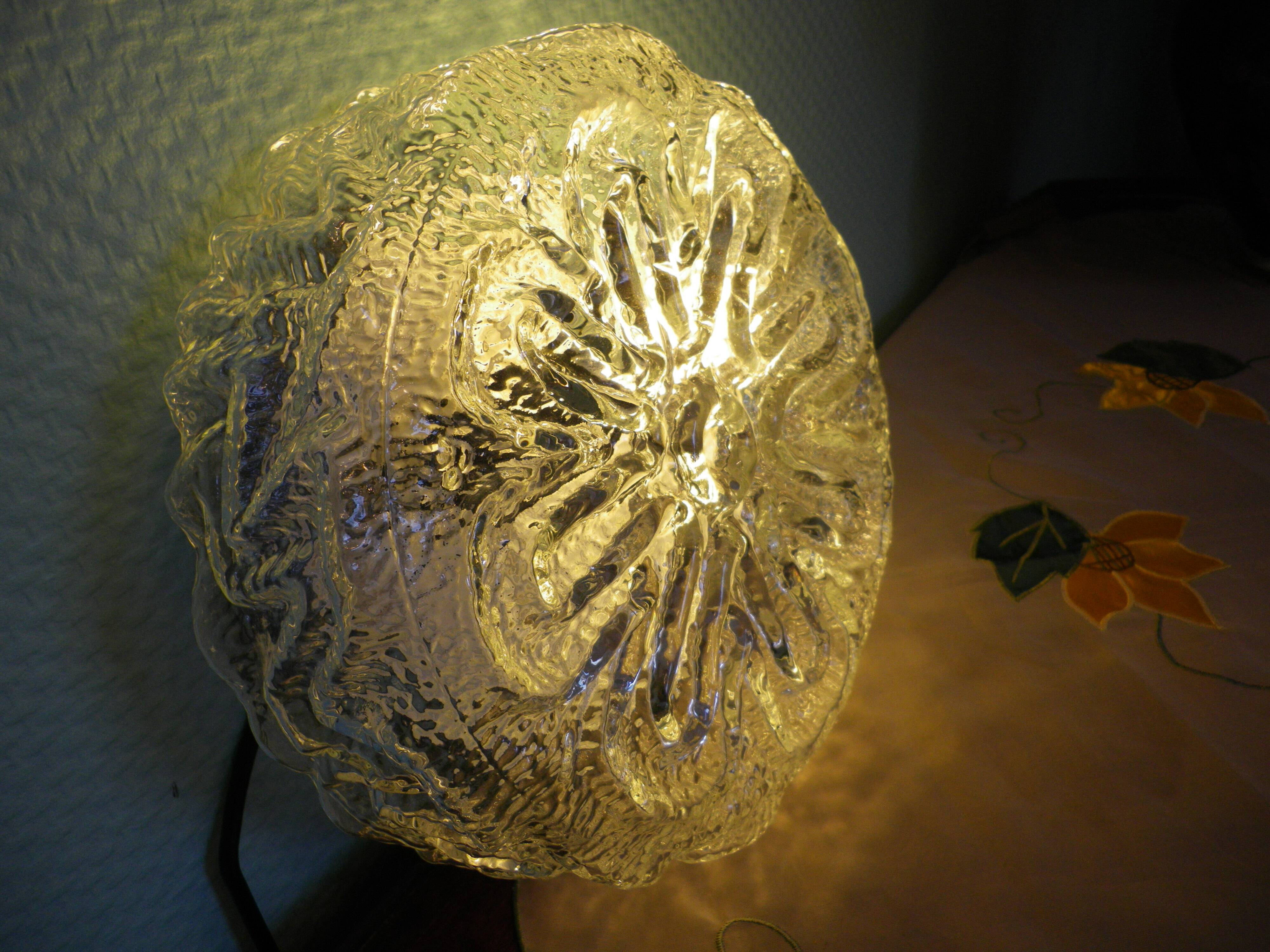 Round pressed glass ceiling light, floral center