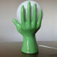 Hand green ceramic lamp and opaline white years 70
