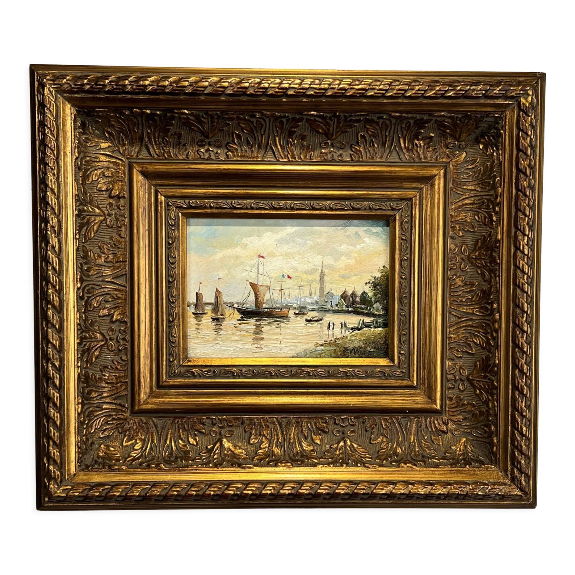 PAINTING / OIL ON CANVAS SIGNED " F.NICOLI " (THE PORT) VERY WELL FRAMED