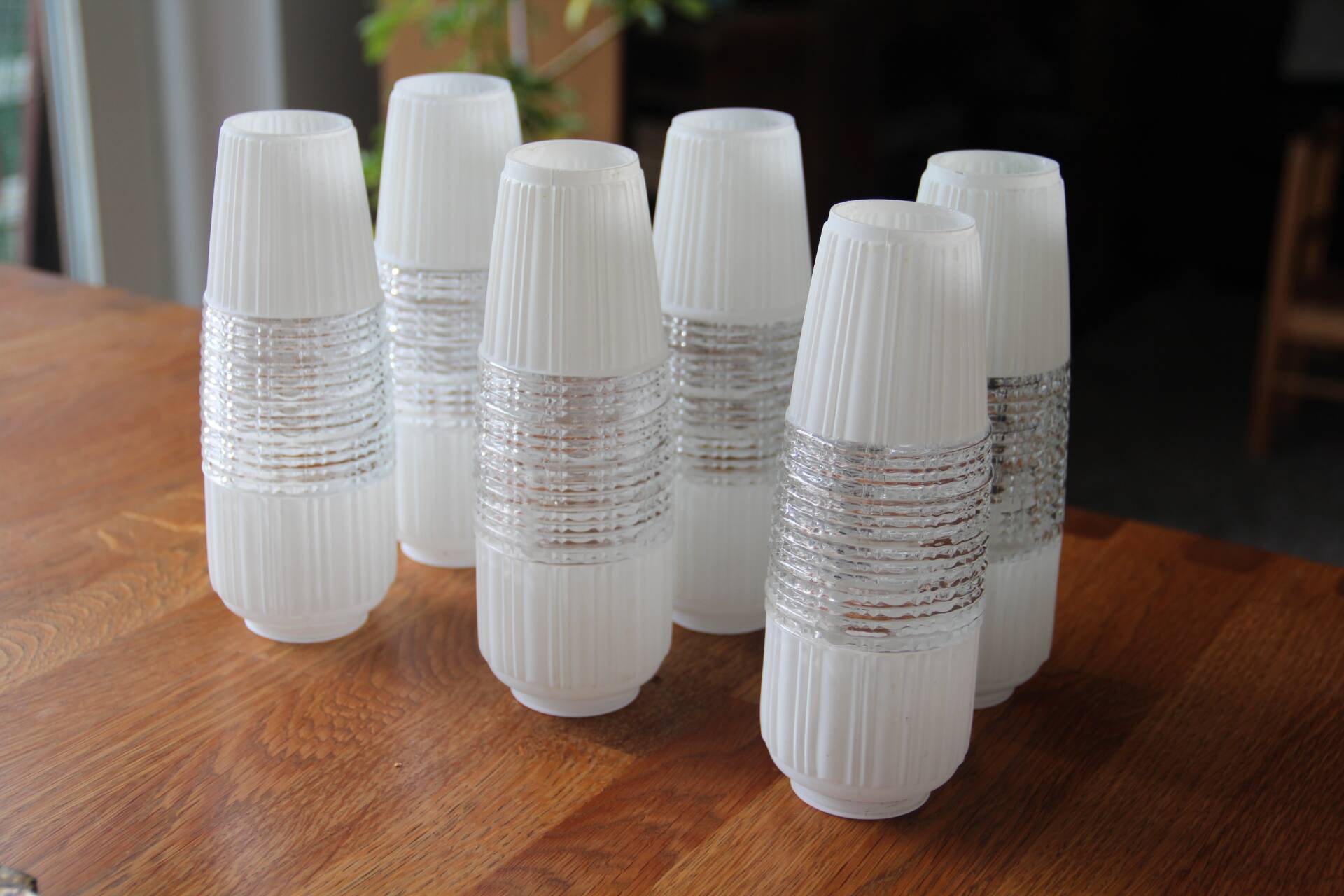 6 vintage tulips in cut glass and opaline glass