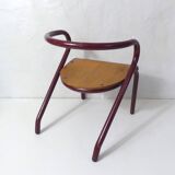 Vintage design children's chair in tubular metal and curved wood