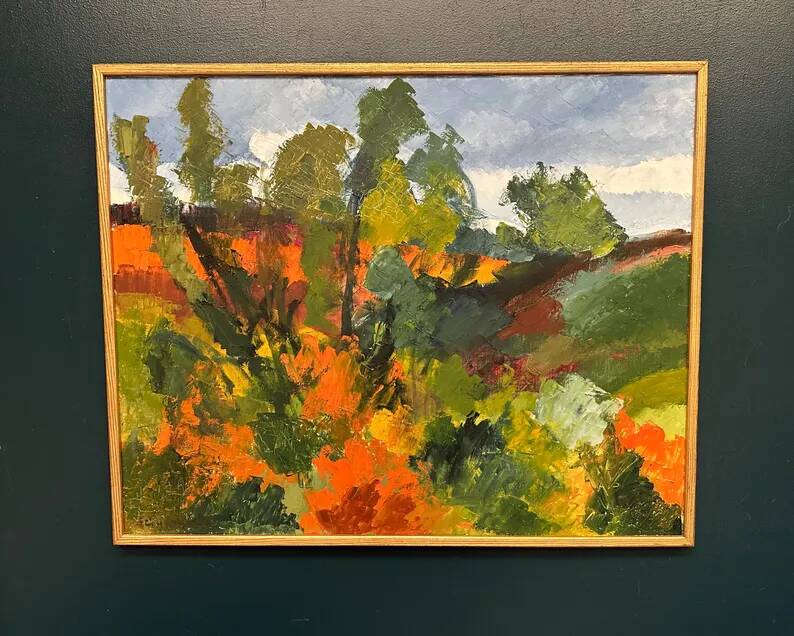 Swedish Oil on Canvas "Autumn Landscape" by Stig Hallblom, Vintage & Framed