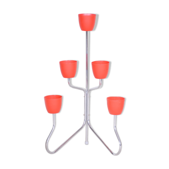 Red mid century flower stand, 1950s czechia