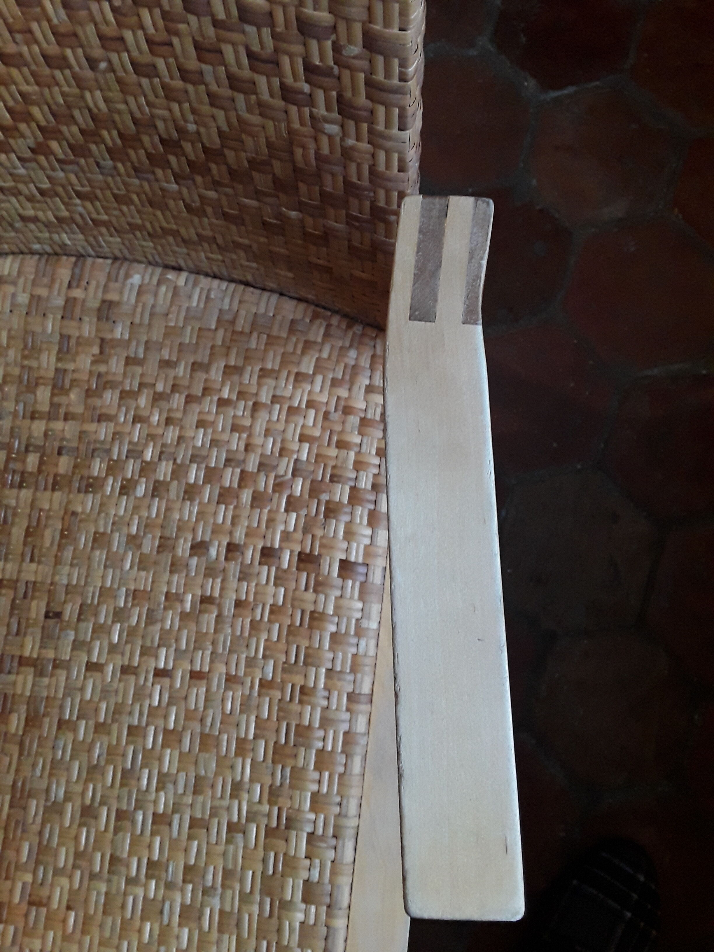 Two vintage braided straw armchairs