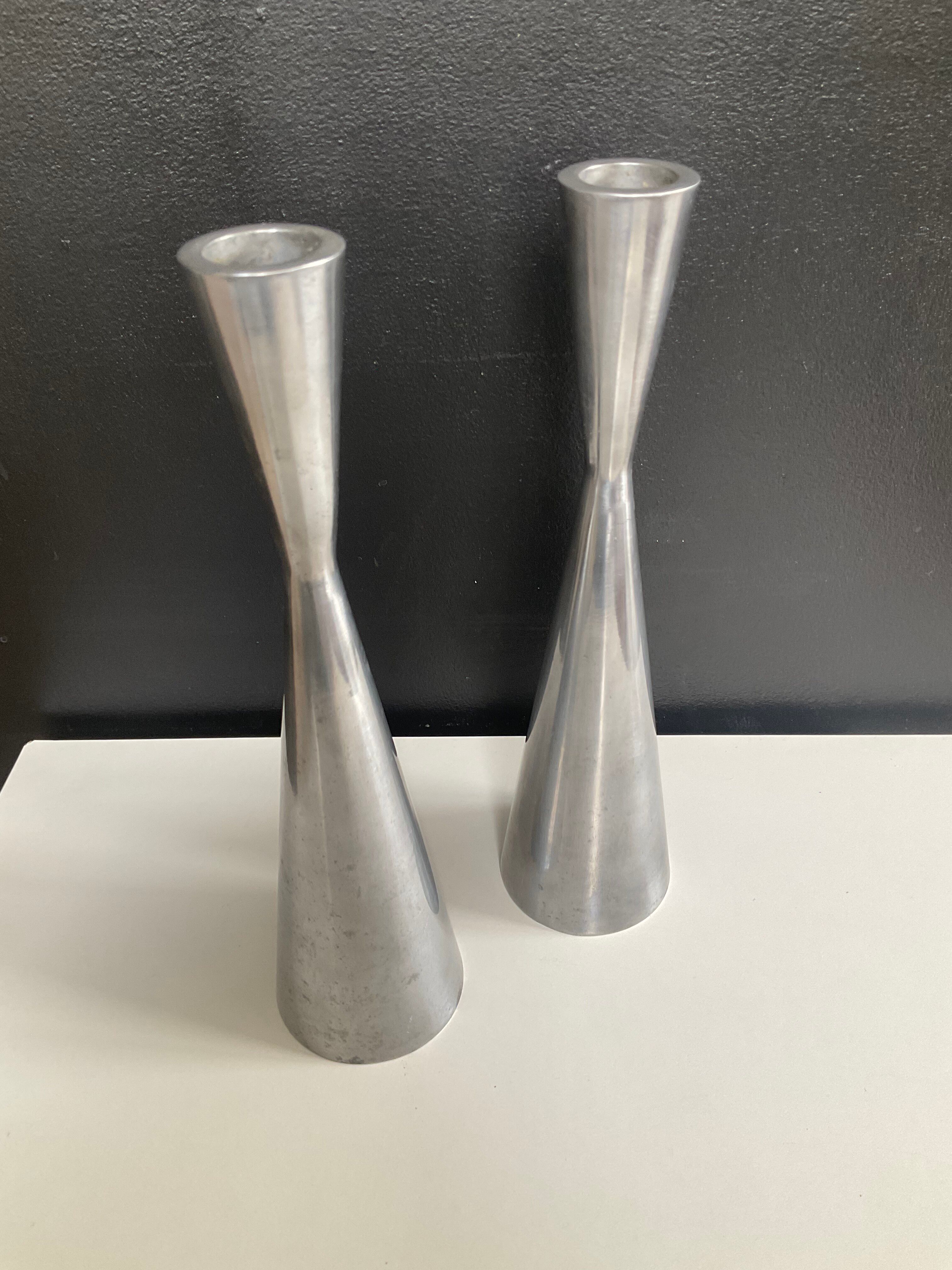 Paire de bougeoirs diabolo IKEA en aluminium