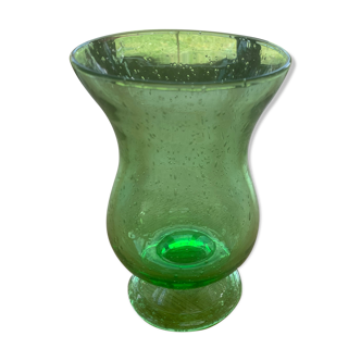 Vase Romain en verre souffle et Bulle vert de la verrerie de Biot