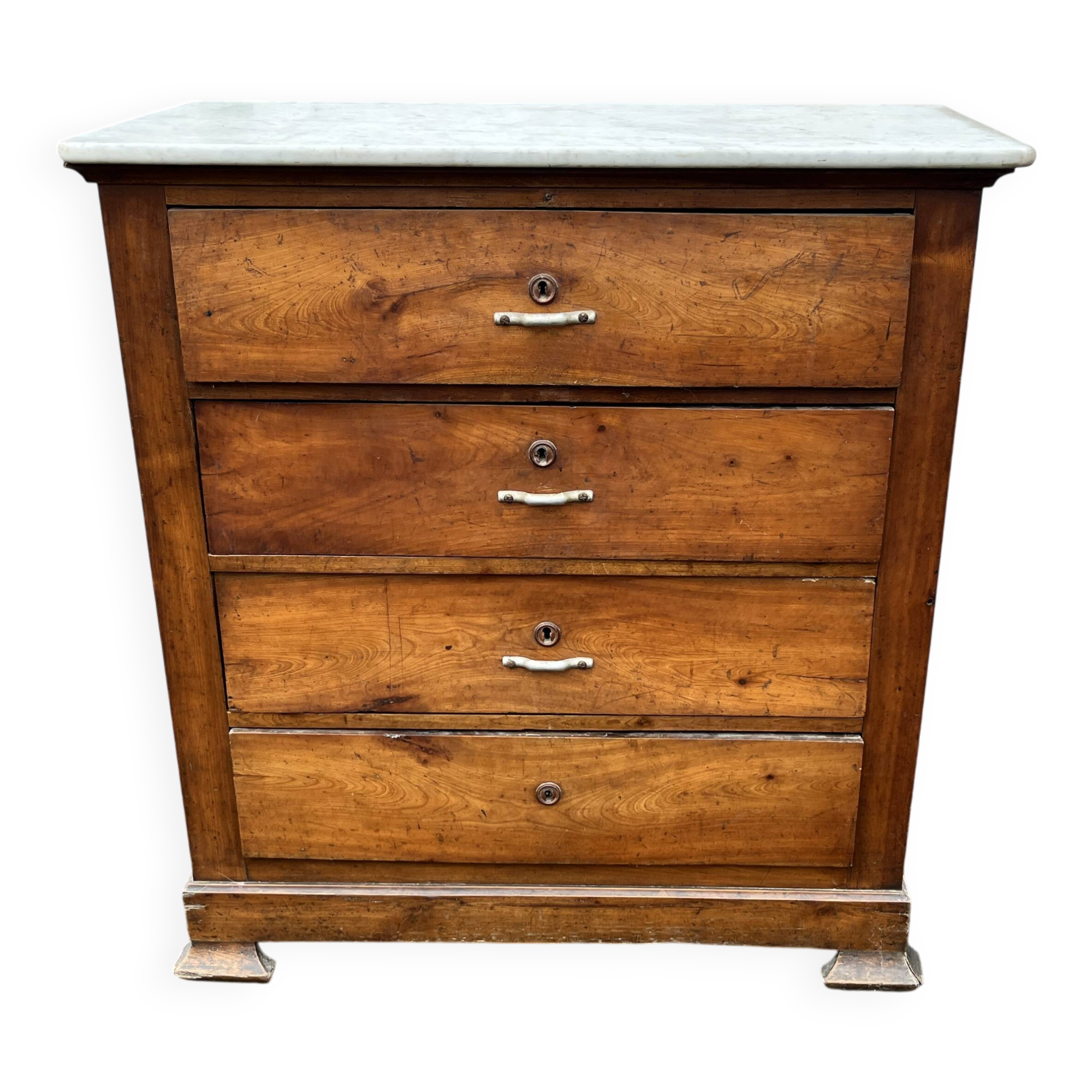 Antique 19th-century wooden chest of drawers with a marble top