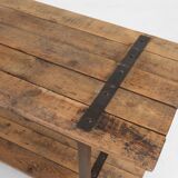 Industrial side table with metal frame and wooden top and removable platform, Belgium, 1920