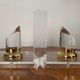 Vintage pair of bookends in lucite and brass from the 1970s.