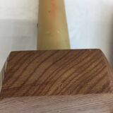 Handmade natural wood candle holder, hexagonal shape and its 3 old beeswax candles.