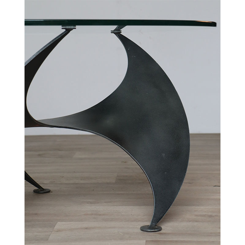 Table basse vintage "Hélice" en acier et verre, 1970