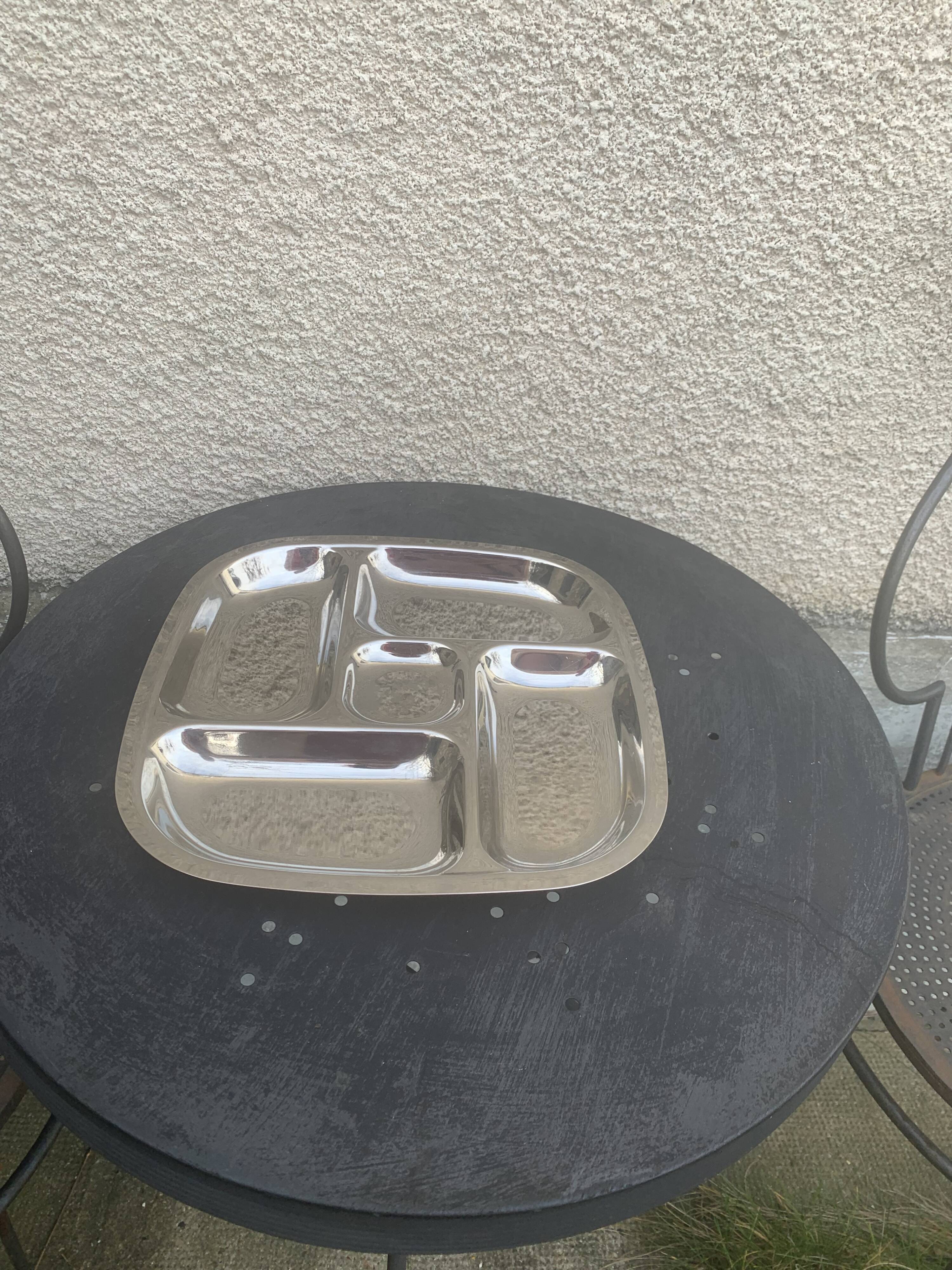 Compartment dish, vintage stainless steel servant