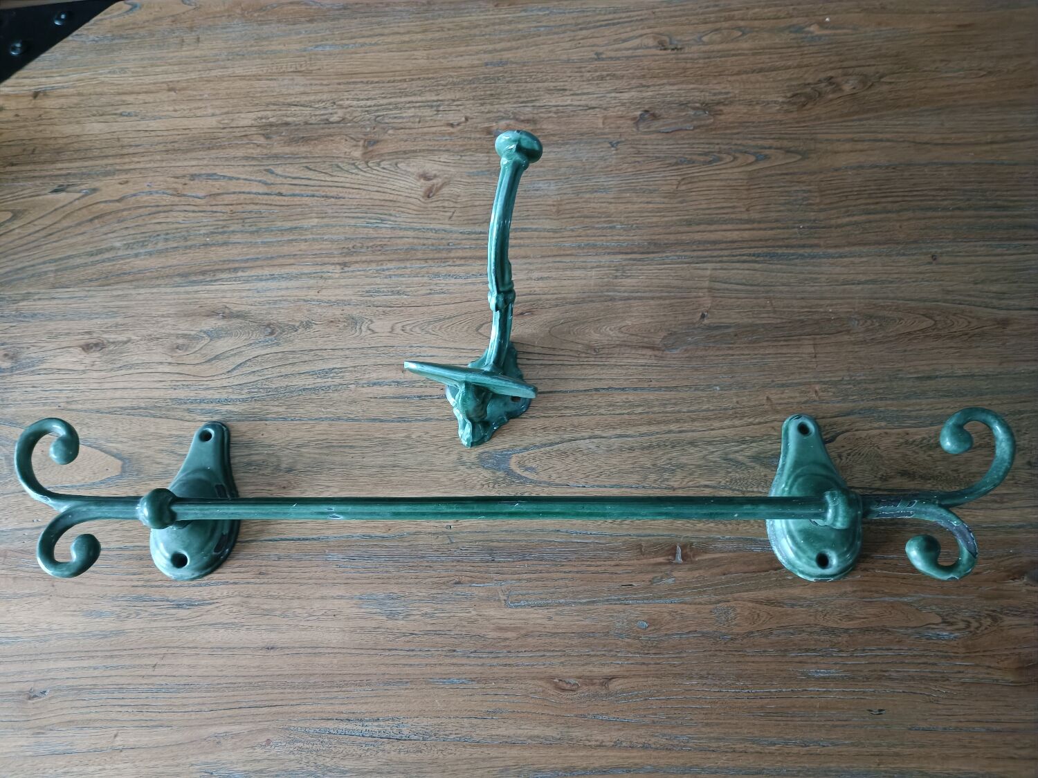 Towel holder and coat hook enameled cast iron
