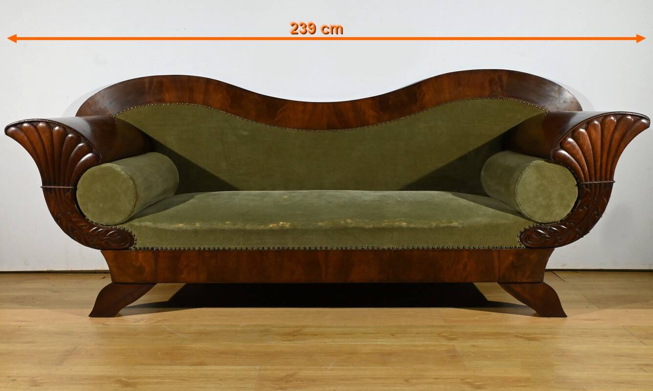 Mahogany Burl Sofa, Biedermeier Style – Late 19th Century