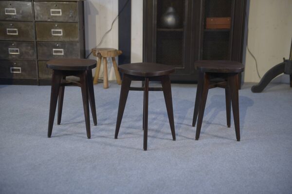 3 tabourets en hêtre attribués à Louis Gamet 1950
