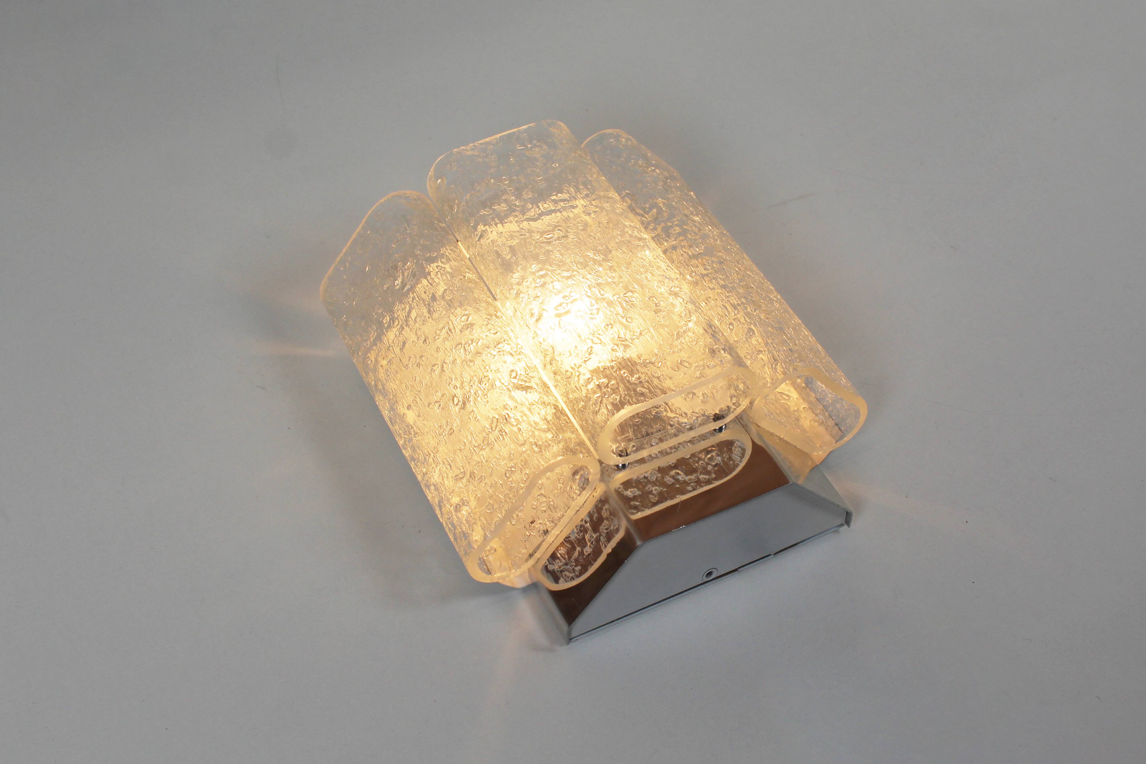 Pair of 'ice glass' wall lamps by Doria Leuchten