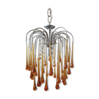 Chandelier vintage pendants Murano style drops of yellow water