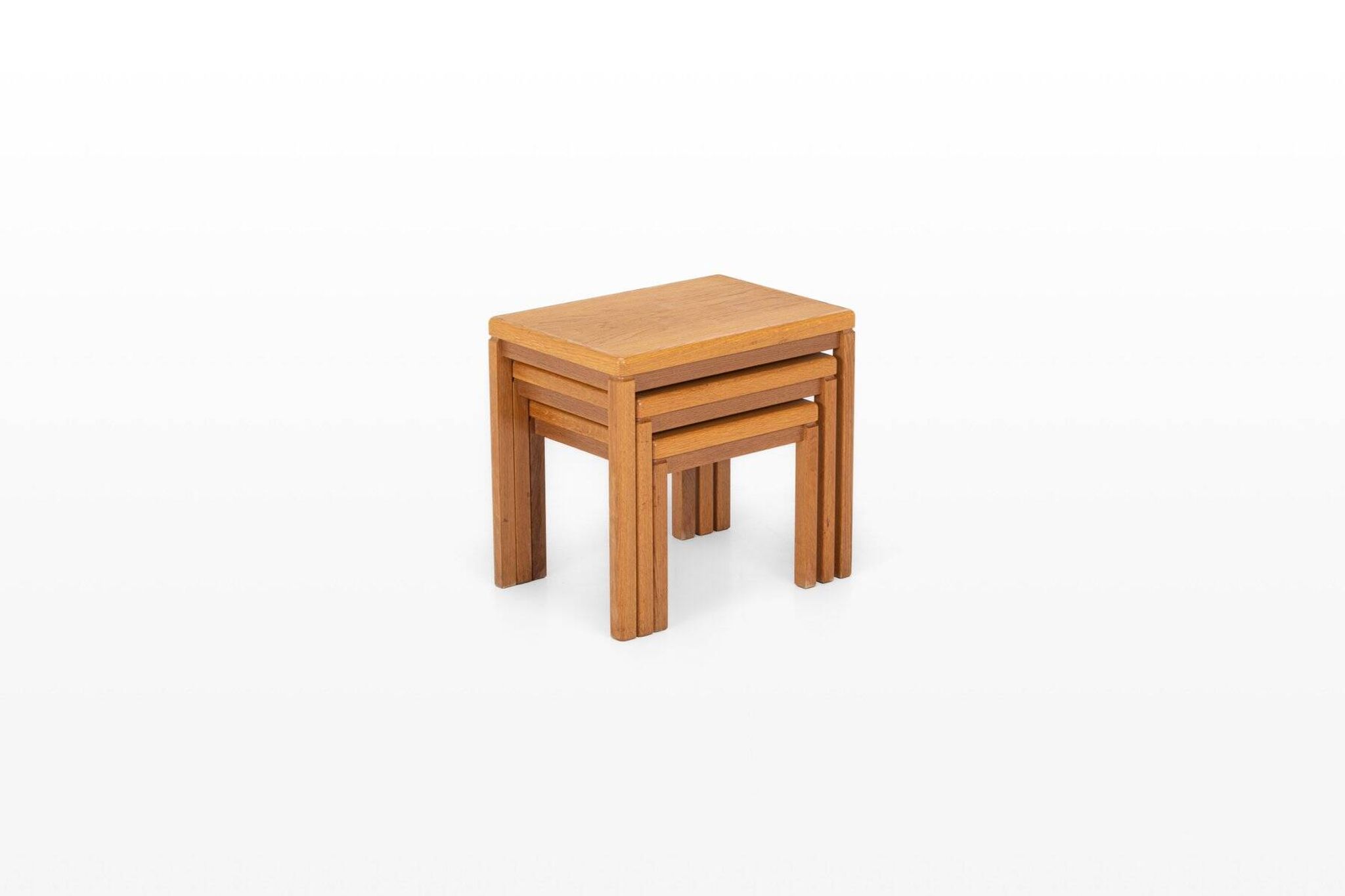 Vintage oak nesting tables by Van Den Berghe Pauvers, 1970s, set of 3