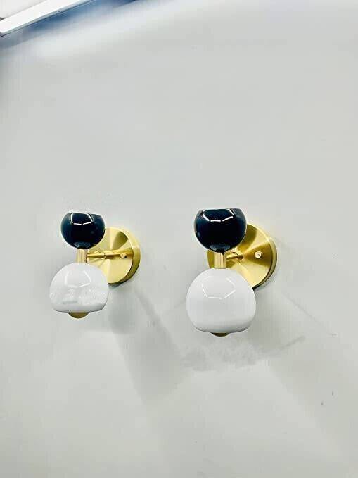 Italian Diablo Ball Wall Sconces in Polished Brass: Black & White Dual Lights