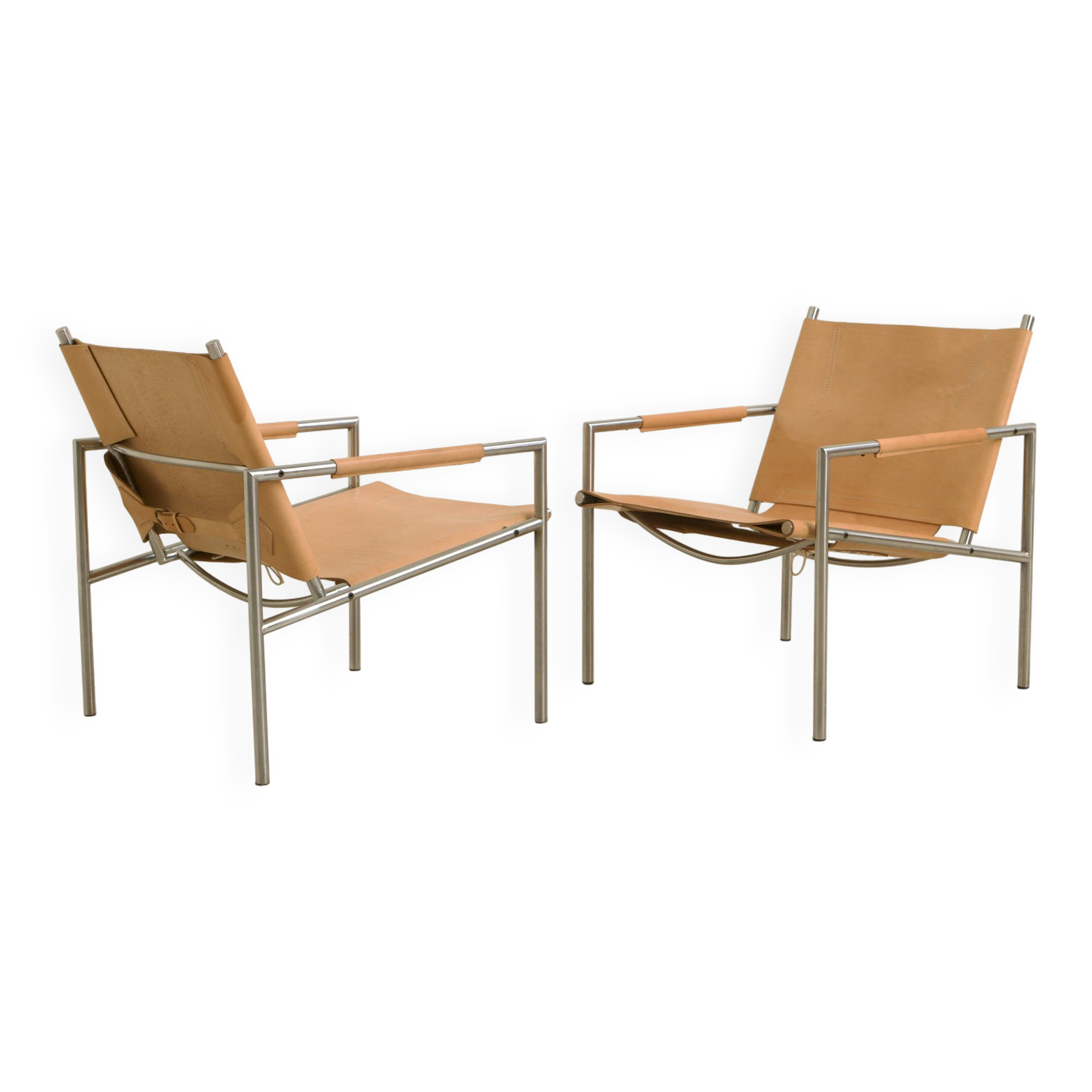 Pair of "SZ02" armchairs in natural beige leather by Martin Visser for Spectru